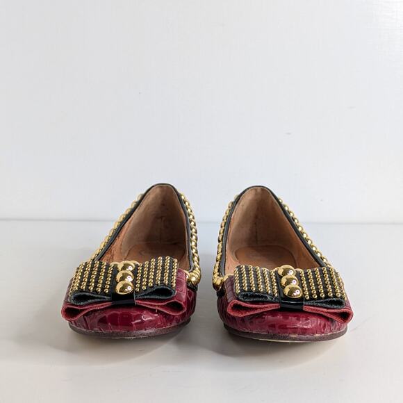 Jeffrey Campbell Dauphine Studded Ballet Flats 6 Croc Burgundy Patent Punk - Picture 5 of 15